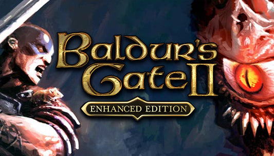 Official cover art for Baldur's Gate II: Enhanced Edition featuring a powerful armored figure against a mystical backdrop.