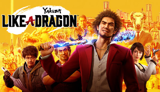 Official cover art for the RPG Yakuza: Like a Dragon featuring protagonist Ichiban Kasuga against a red and yellow backdrop.