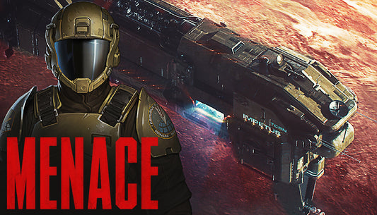 MENACE game cover art featuring a lone soldier in a sci-fi tactical suit standing against a dark, atmospheric backdrop.