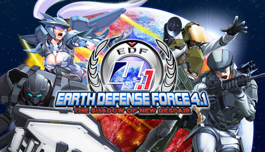 Official cover art for EARTH DEFENSE FORCE 4.1 The Shadow of New Despair featuring a giant robotic soldier and insects.