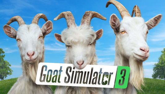 Official cover art for Goat Simulator 3 featuring a goat standing in a chaotic urban environment.