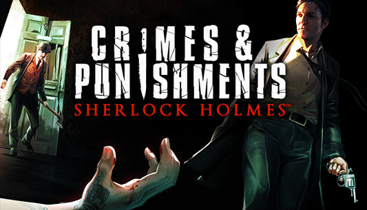 Official cover art for Sherlock Holmes: Crimes and Punishments featuring the detective examining a crime scene.