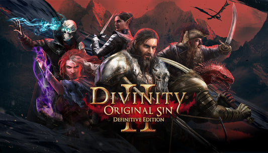 Official cover art for Divinity: Original Sin 2 - Definitive Edition featuring a group of heroes on a rocky shore.