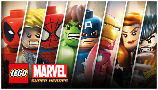 Official cover art for LEGO Marvel Super Heroes featuring various Marvel characters in LEGO form.