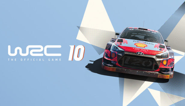 Official cover art for WRC 10 FIA World Rally Championship showing a rally car kicking up dust on a dirt track.