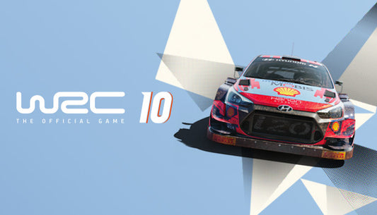 Official cover art for WRC 10 FIA World Rally Championship showing a rally car kicking up dust on a dirt track.