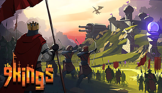 Official cover art for the tactical RPG 9 Kings featuring dark fantasy elements and deckbuilding themes.