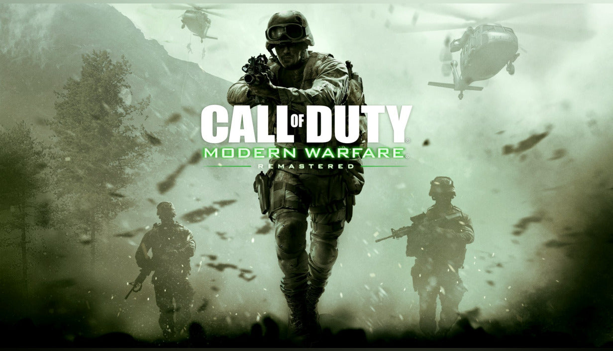 Official cover art for Call of Duty: Modern Warfare Remastered featuring a soldier in tactical gear against a war-torn backdrop.