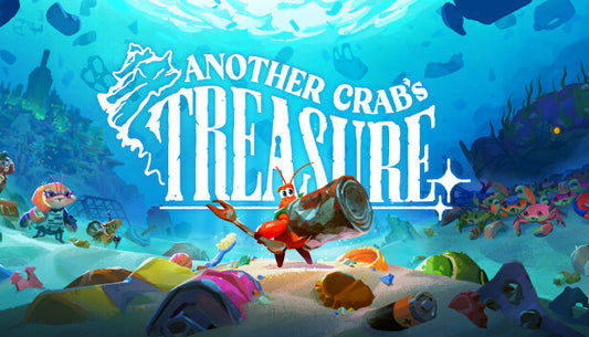 Official cover art for the action-adventure game Another Crab's Treasure featuring a small hermit crab in a vibrant underwater world.