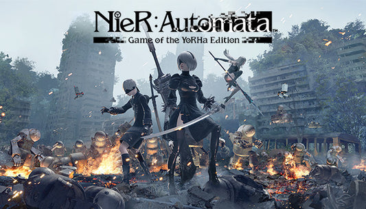 Official cover art for NieR:Automata Game of the YoRHa Edition featuring 2B and characters in a post-apocalyptic setting.