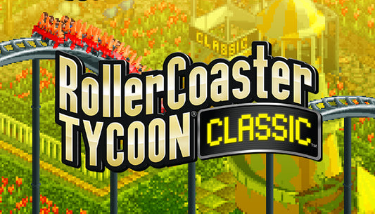 Official cover art for the simulation game RollerCoaster Tycoon Classic featuring a colorful amusement park landscape.