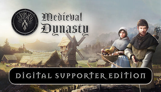 Official cover art for the Medieval Dynasty Digital Supporter Edition bundle featuring a medieval landscape.