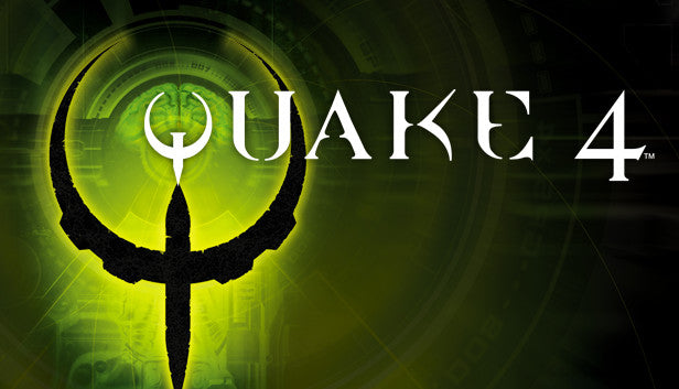 Action-packed cover art for Quake 4 featuring a battle-hardened marine in sci-fi armor against a dark, industrial backdrop.
