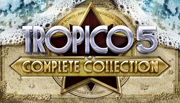 Official cover art for Tropico 5 - Complete Collection featuring El Presidente standing before a tropical city.