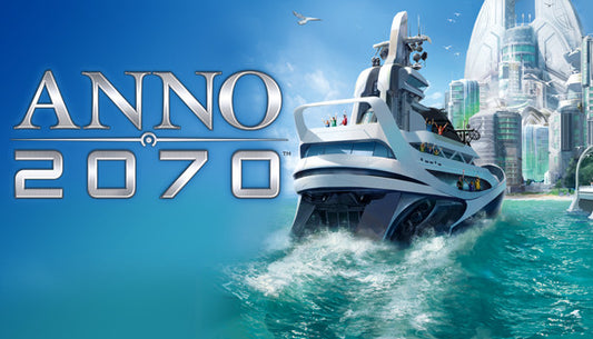 Official cover art for the sci-fi city builder game Anno 2070 featuring futuristic ships and underwater structures.