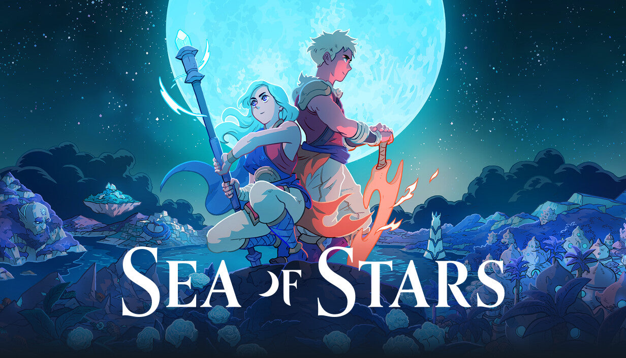 Official cover art for Sea of Stars featuring the two main protagonists using solar and lunar magic.
