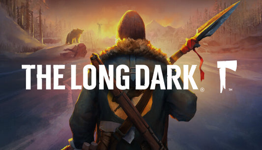 Official cover art for the survival game The Long Dark featuring a lone figure in a frozen, snow-covered wilderness.