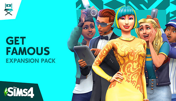 Official cover art for The Sims 4 Get Famous expansion pack featuring a Sim becoming a celebrity on XBOX One.