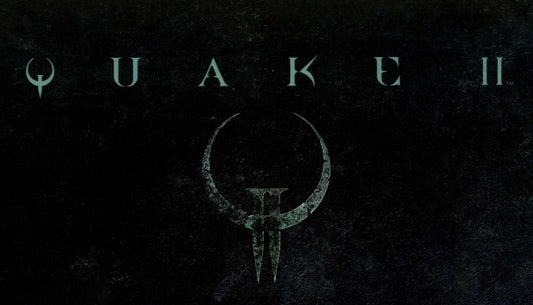 Official cover art for the first-person shooter Quake II featuring a futuristic armored soldier holding a weapon.