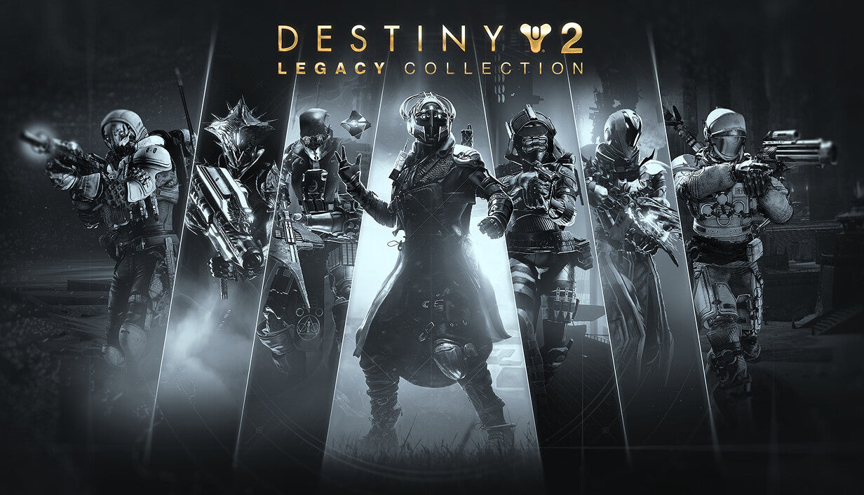 Destiny 2: Legacy Collection (2025) promotional cover art featuring sci-fi characters and Bungie branding.