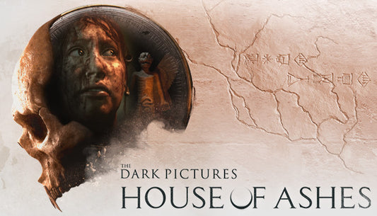 Official cover art for the horror game The Dark Pictures Anthology: House of Ashes featuring characters in a dark cave.