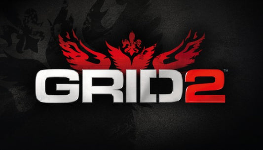 Official cover art for the racing game GRID 2 featuring a white sports car drifting on a city street.
