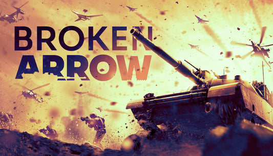 Official cover art for the modern warfare RTS game Broken Arrow featuring a column of tanks and military vehicles.