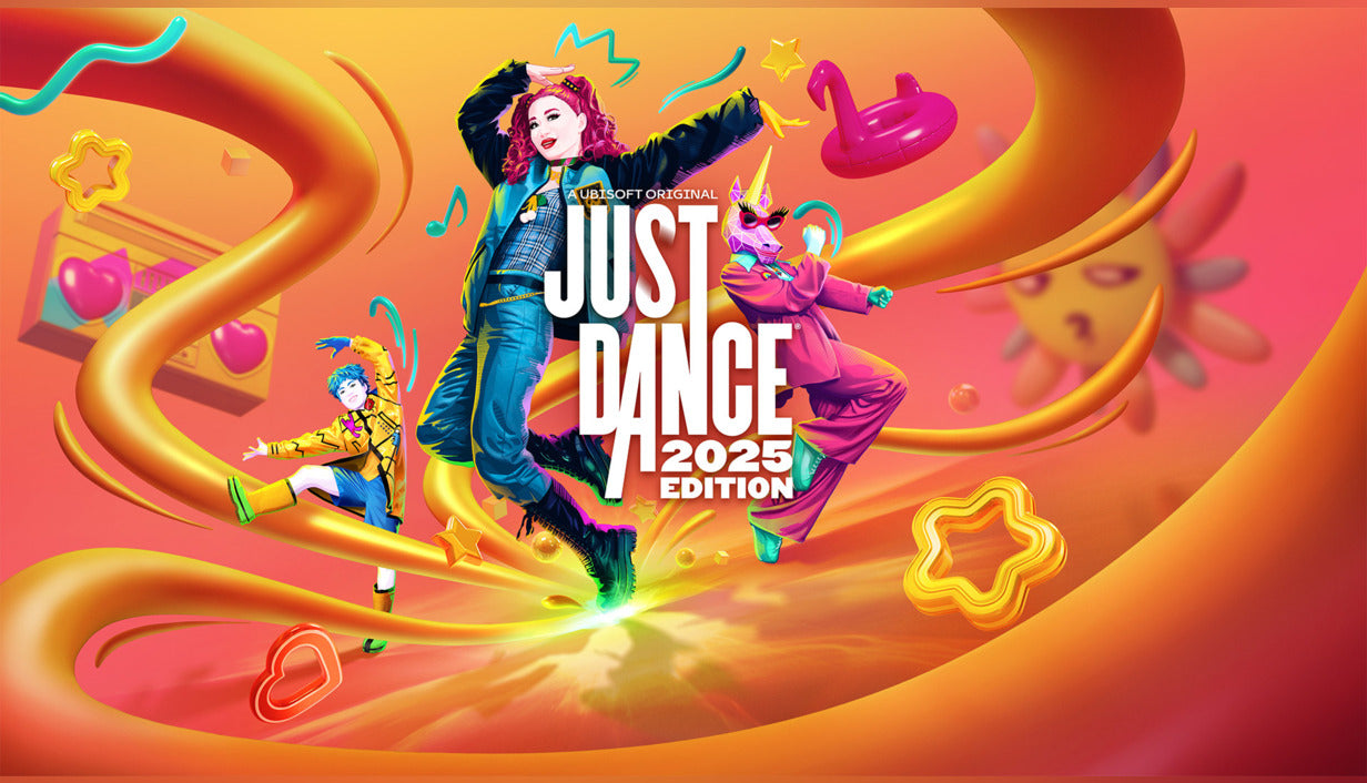 Official cover art for Just Dance 2025 featuring vibrant, stylized dancers and colorful neon graphics.