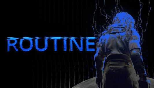 Official cover art for the sci-fi horror game ROUTINE featuring a dark, atmospheric sci-fi environment.