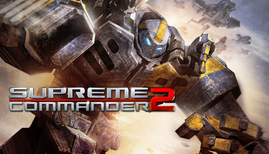 Official cover art for the real-time strategy game Supreme Commander 2 featuring futuristic armored units in battle.