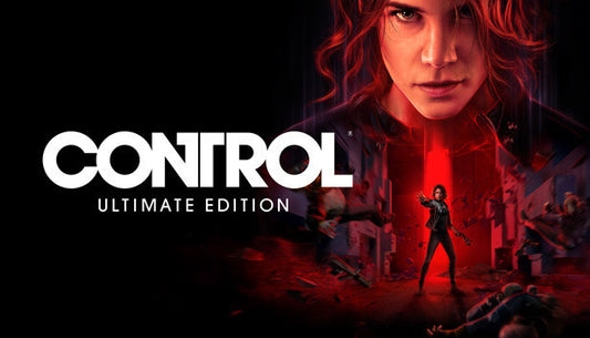Official cover art for Control Ultimate Edition featuring Jesse Faden in front of a red, shifting geometric background.