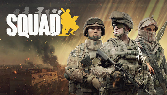 Official cover art for the tactical military shooter Squad featuring soldiers in a combat environment.