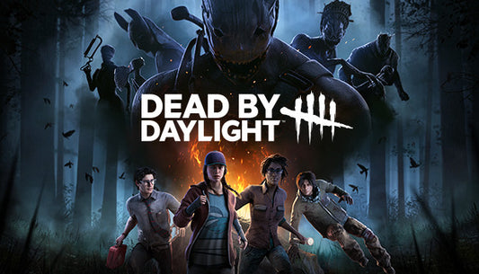 Official cover art for Dead by Daylight featuring the iconic Trapper mask with a dark, atmospheric horror aesthetic.