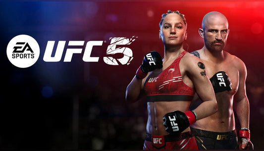 Official cover art for UFC 5 featuring mixed martial artists in a competitive fighting stance on an Xbox Series platform.