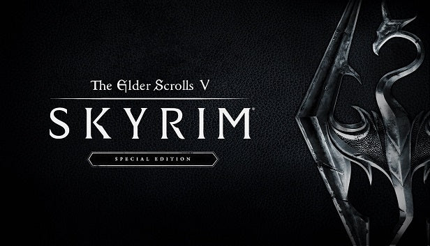 Official cover art for the RPG The Elder Scrolls V: Skyrim Special Edition featuring the iconic dragon logo.