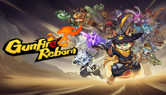 Official cover art for the action-adventure roguelite Gunfire Reborn featuring stylized colorful characters and a fantasy setting.