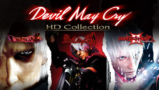 Official cover art for the action game Devil May Cry HD Collection featuring the main character Dante with his sword and pistols.