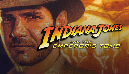 Official cover art for Indiana Jones and the Emperor's Tomb featuring Indiana Jones holding a whip and a torch.