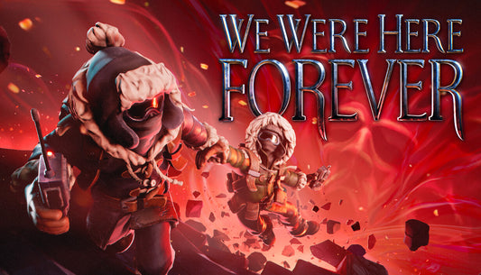 Official cover art for the cooperative puzzle game We Were Here Forever featuring explorers in a frozen landscape.