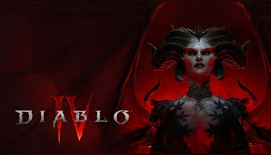 Official cover art for the action RPG Diablo IV featuring a dark, stylized character silhouette against a textured background.