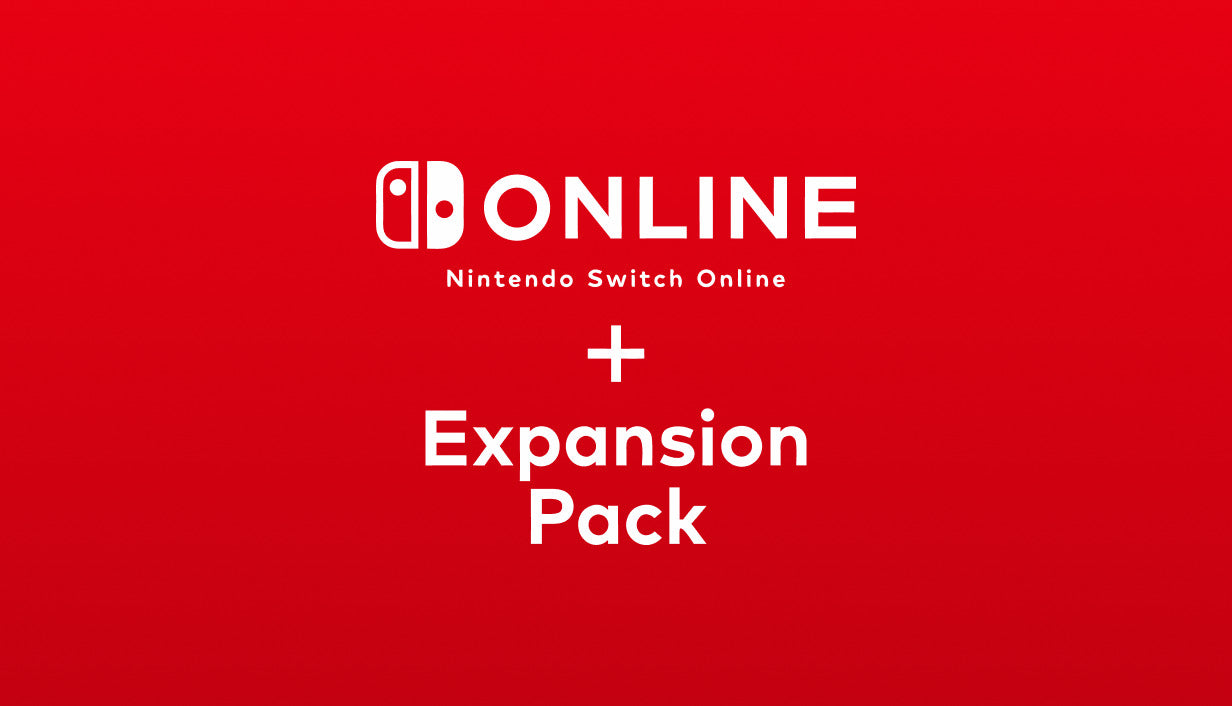 Official cover art featuring the white Nintendo Switch Online logo and Expansion Pack text on a solid red background.