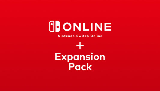 Official cover art featuring the white Nintendo Switch Online logo and Expansion Pack text on a solid red background.