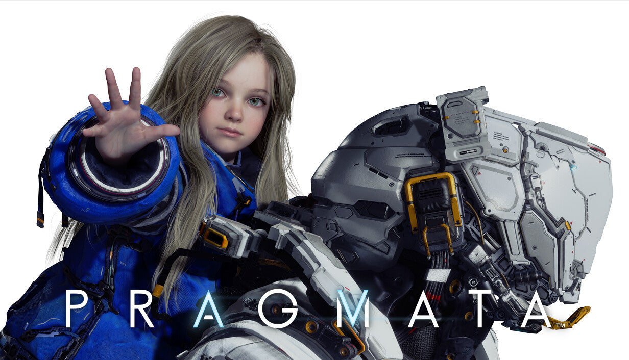 Official Pragmata cover art showing a character in a blue coat reaching out beside a heavily armored futuristic figure.