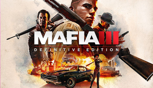 Official cover art for Mafia III: Definitive Edition featuring protagonist Lincoln Clay against a 1960s New Bordeaux backdrop.