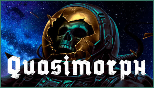 Official cover art for Quasimorph, a dark sci-fi extraction RPG, featuring a futuristic soldier in a gritty setting.