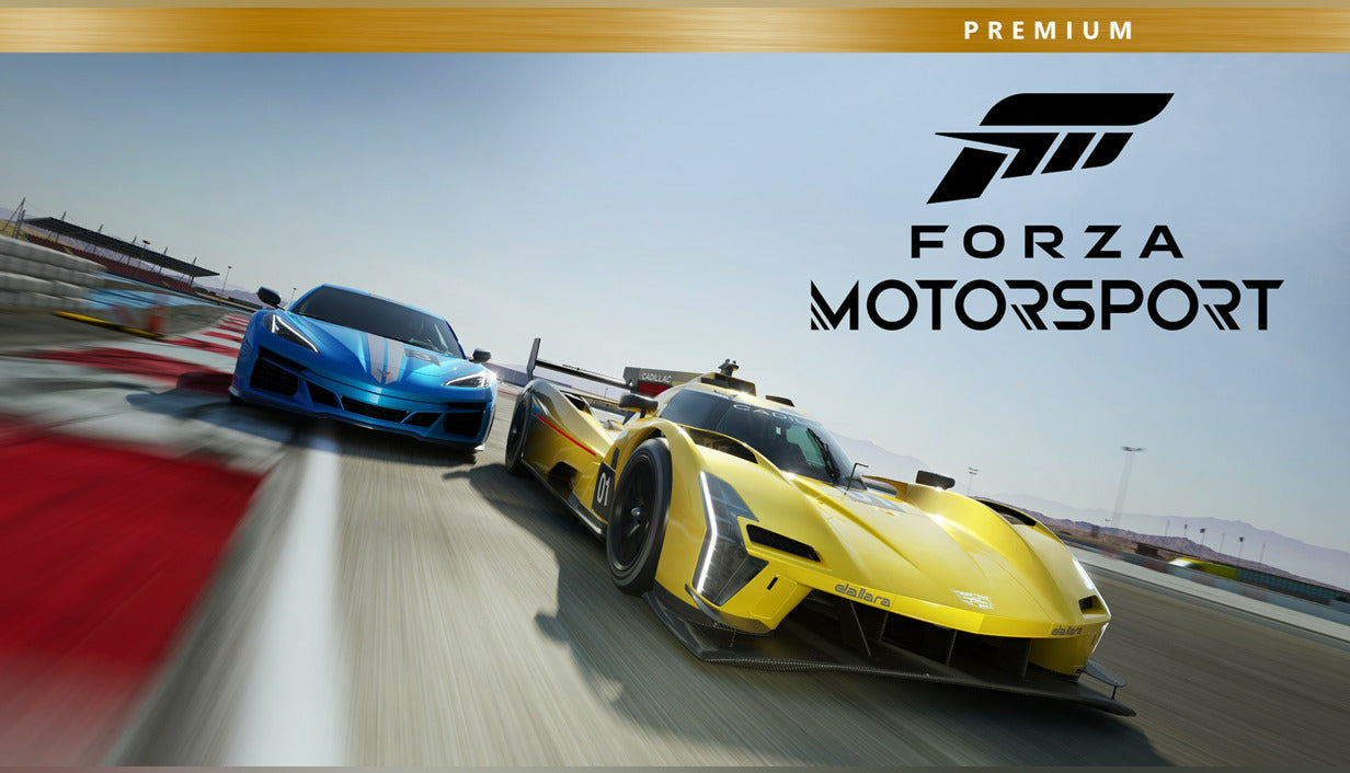 Official cover art for Forza Motorsport Premium Edition featuring a high-performance sports car on a race track.
