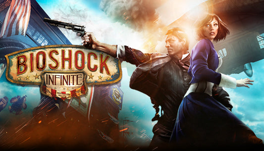 Official cover art for the action-adventure game BioShock Infinite featuring protagonist Booker DeWitt with a shotgun.