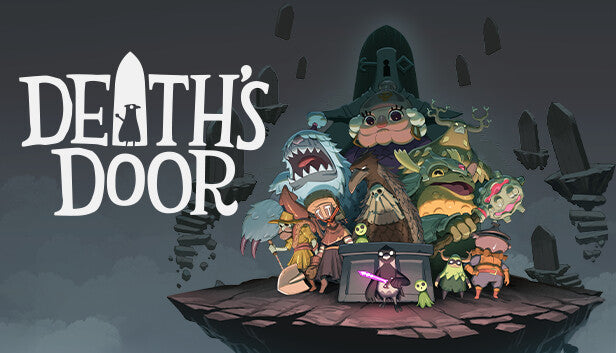 Official cover art for Death's Door featuring a small crow carrying a sword against a dark, atmospheric background.