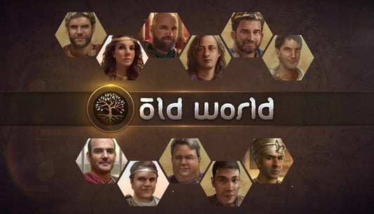 Official cover art for the strategy game Old World featuring a mounted leader overlooking a vast historical landscape.