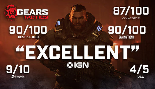 Official cover art for the strategy game Gears Tactics featuring armored soldiers in a dark, sci-fi setting.